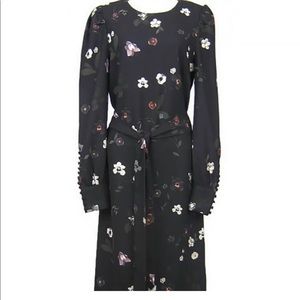 H&M Black floral long sleeve midi dress